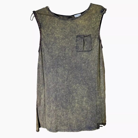 Hem & Thread Tops - Hem & Thread Womens Cotton Mineral Wash Earthy Brown Sleeveless Top Braid Trim S